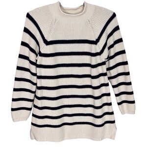 Talbots Cotton Shaker Stitch Roll Neck Sweater Navy Blue Stripe Womens 2X Petite